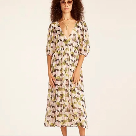 J Crew Lurex® chiffon midi dress in patchwork print BG460 - Picture 4 of 5